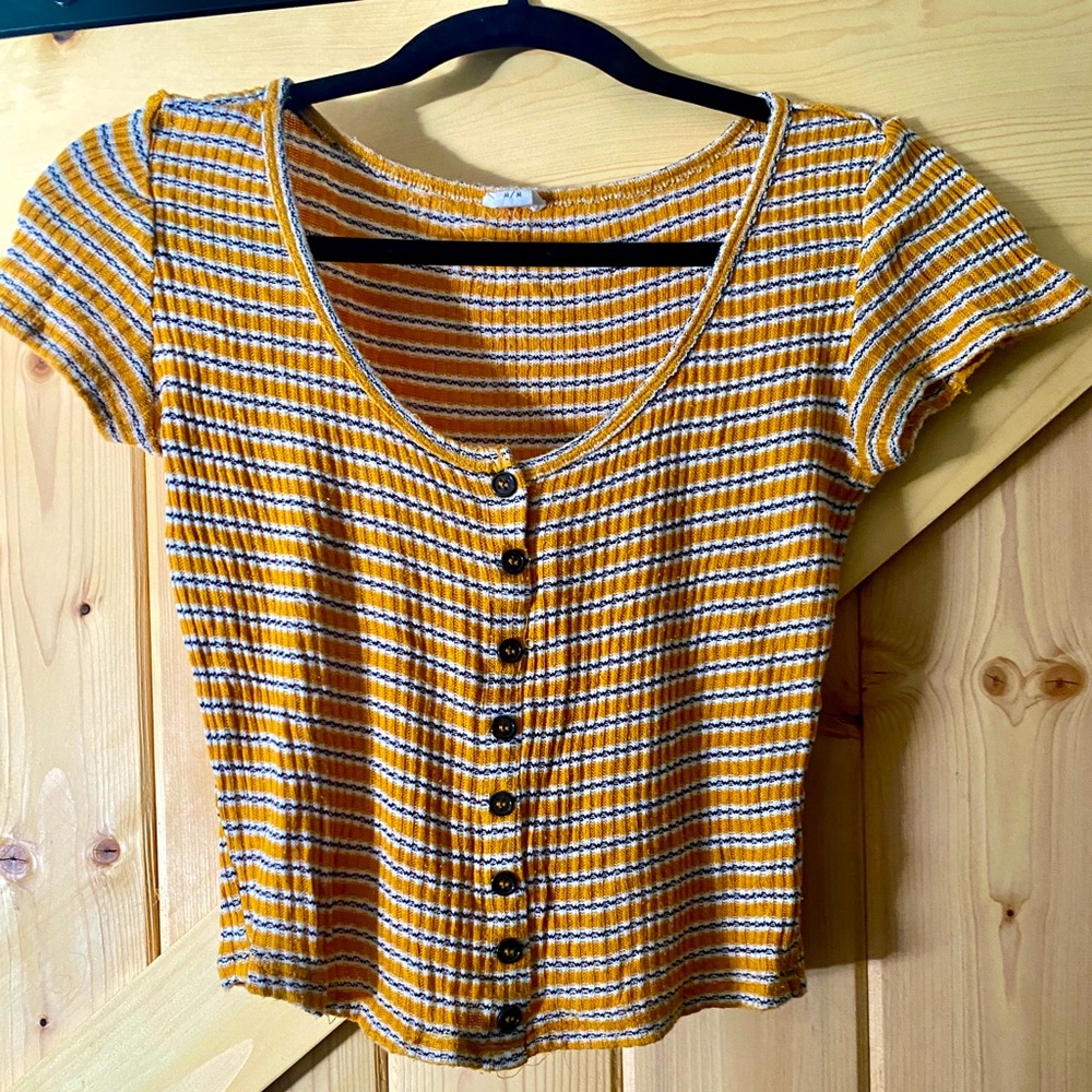Garage Vintage Yellow Button Cropped Baby Tee